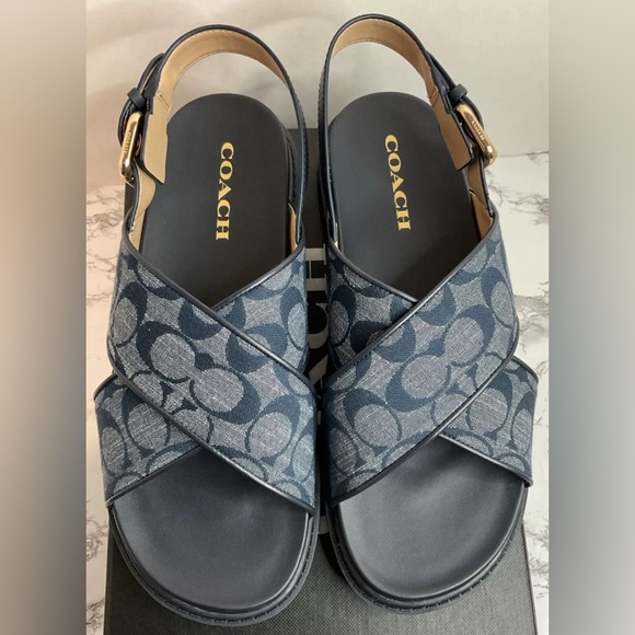 Coach Women Signature Fraser Chambray Sandal Midnight Navy Sz 9 B NWB - Picture 5 of 12